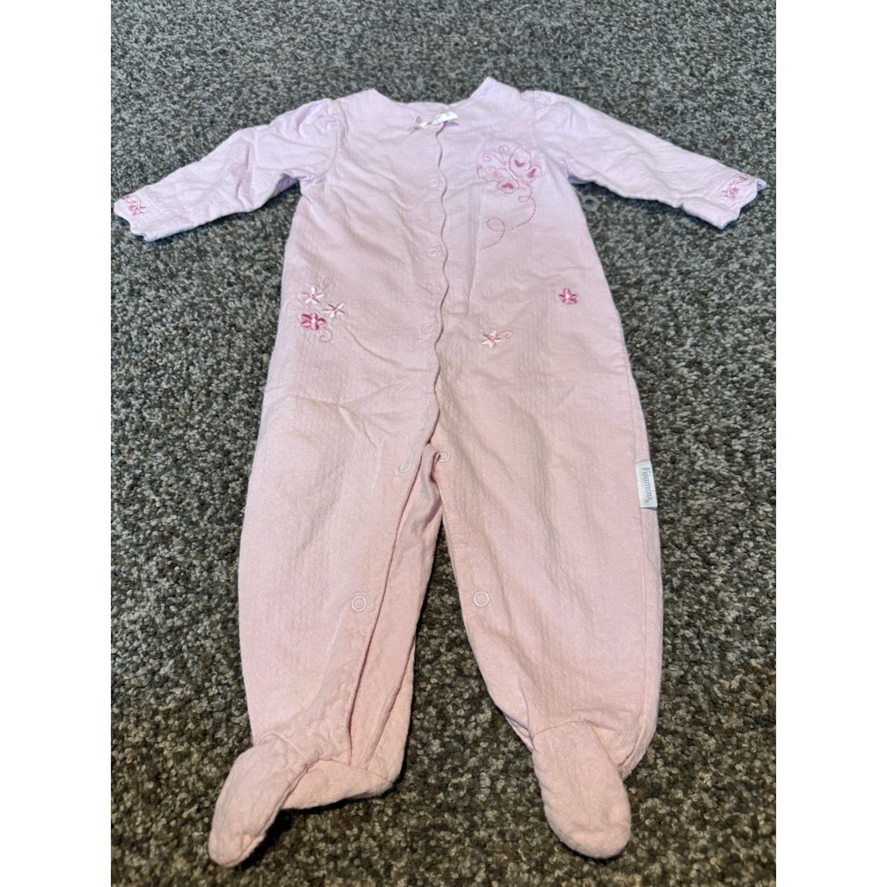 Vitamins Baby Pink Footed Sleeper Floral Butterfly Embroidered 3-6 Months Cotton